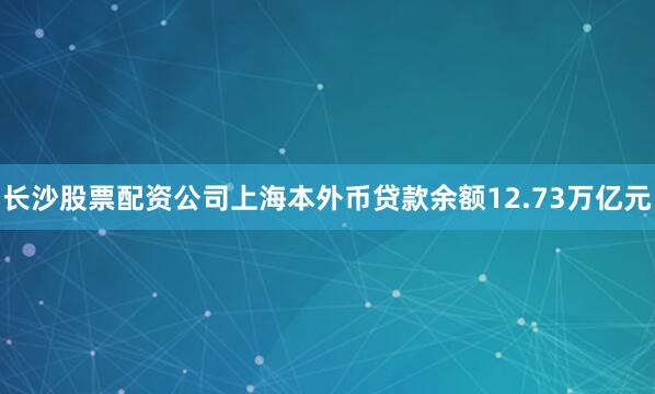 长沙股票配资公司上海本外币贷款余额12.73万亿元